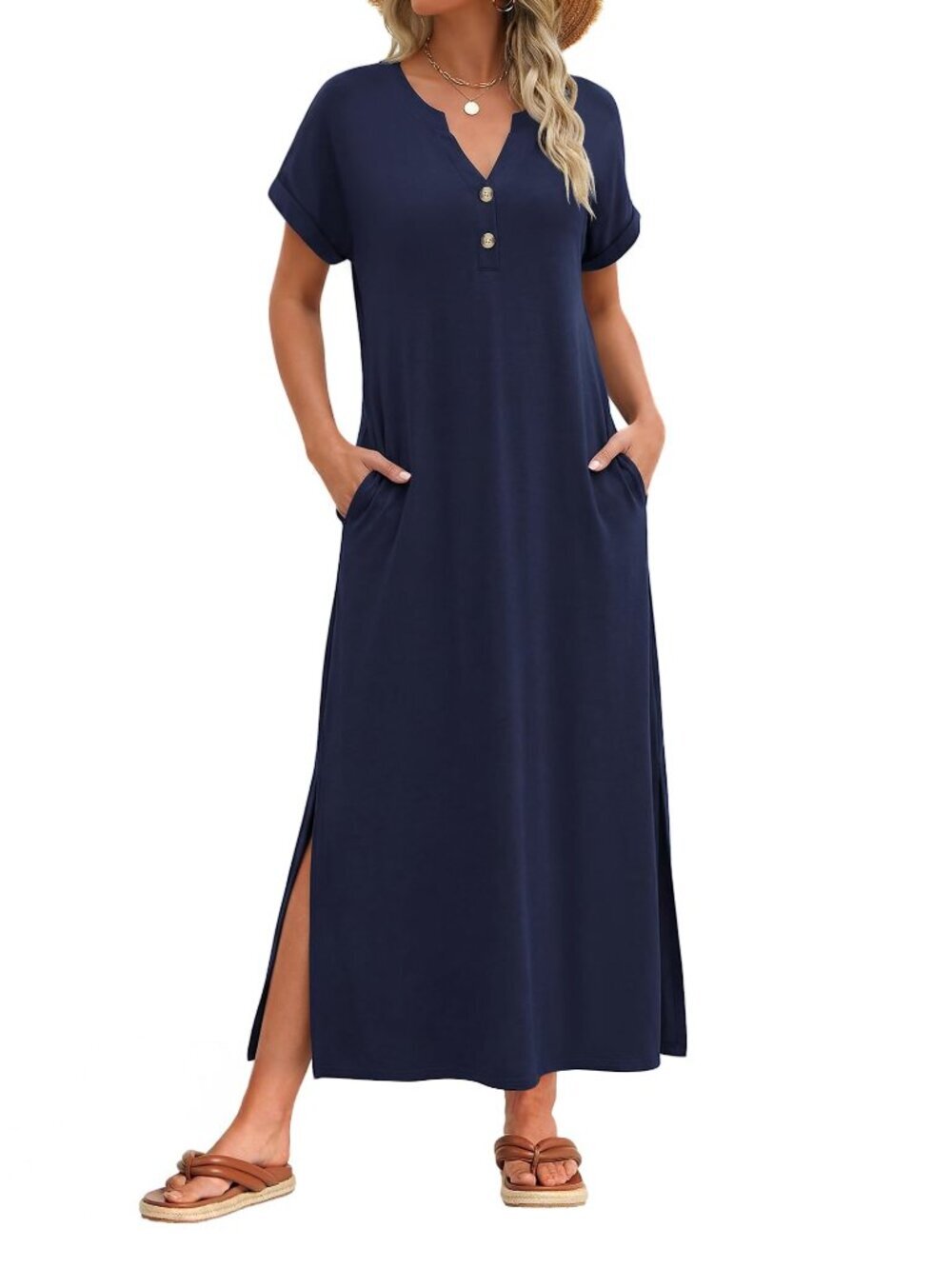 🆕 Summer Dresses for Women Maxi Dresses Vacation Sundress Short Sleeve Split